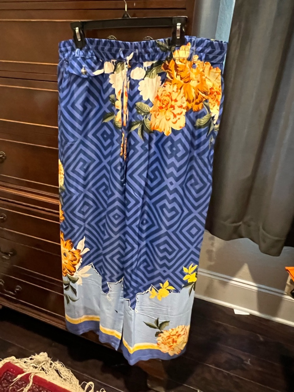 Maeve Blue Floral Tiered Wide Leg Pants with Peach Accents NWT